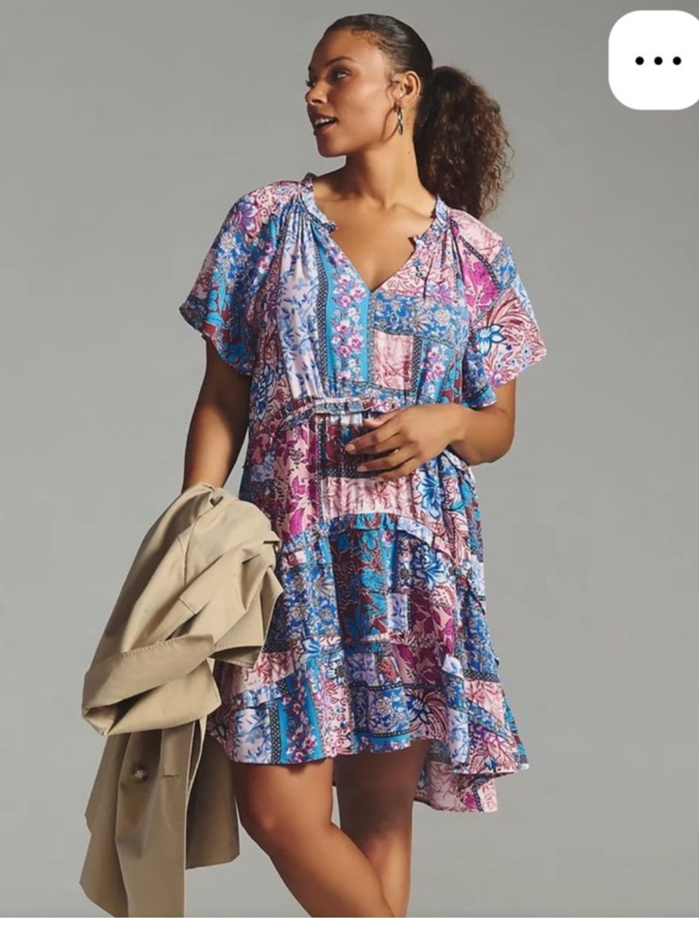 NWOT Anthropologie Women’s Medium Robin Tiered Blue Pink Floral Mini Dress